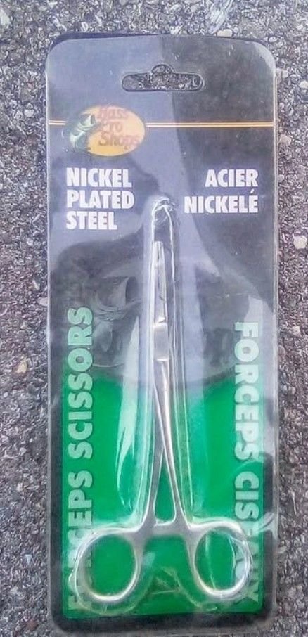 Bass Pro Shops Nickel Plated Steel Forceps Scissors- - Tough Carbon Steel Construction, Quick & Easy Fish-Friendly way of retrieving small hooks