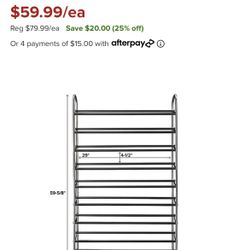 Container Store Chrome Metal 10-Tier Rolling Shoe Rack