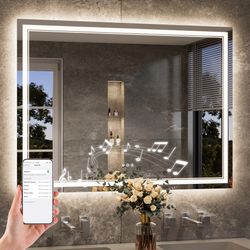 30x36 LED Mirror With Bluetooth Speaker 
