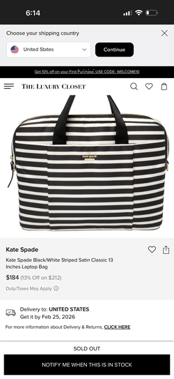 Kate Spade Kate Spade Black/White Striped Satin Classic 13 Inches Laptop Bag ,,, like new condition asking $120cash only thx