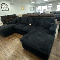 Black Corduroy Sectional Sofa 🛋️ 
