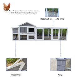 111.5 Gray Wooden Chicken Coop, Large Outdoor Hen House with Run and Nesting Box Poultry Cage, Rabbit Hutch, Waterproof Anti-UV Panel for Backyard