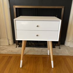 Mid-Century Style White 2-Drawer Side Table / Nightstand