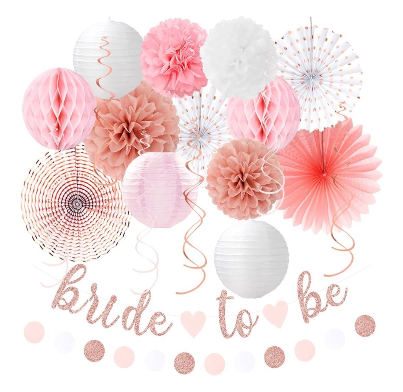 Light-Pink Rose-Gold Bachelorette Party-Decorations - 21pcs Baby Bridal Shower Banner Garland, Bride To Be Paper Streamers Lanterns,flower Tissue Pom