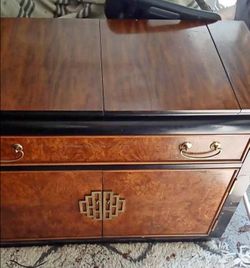 Vintage Chinoiserie Wood Bar Cabinet