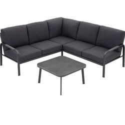 Brand New 4-Piece Aluminum Outdoor Furniture Set with Coffee Table - 2-Seat Sofa with Cushions, All-Weather Metal Frame, Perfect for Patio, Garden, an