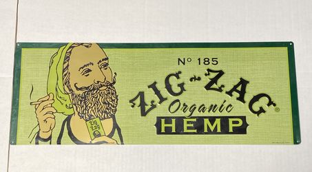 Metal 8"x24 Zig Zag No.185 Organic Hemp Advertisement Sign 2020
