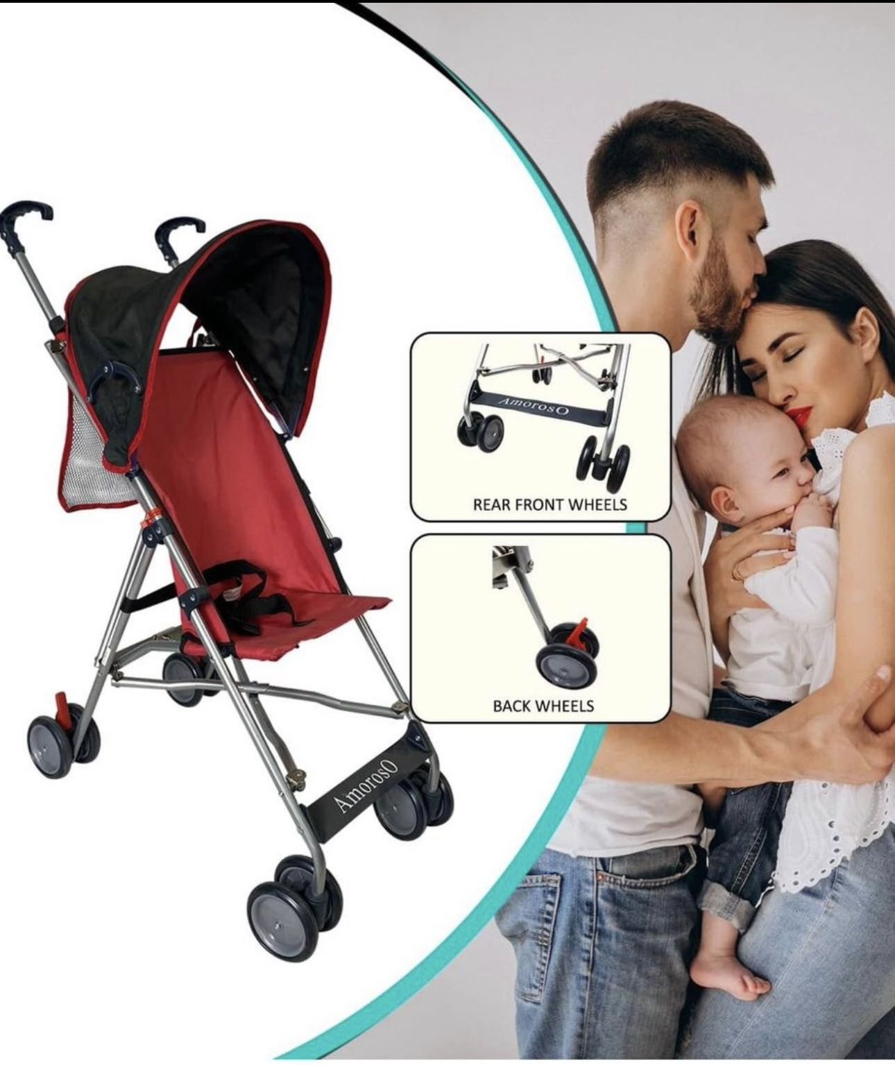 AmorosO Single Umbrella Stroller for Baby Toddler, Travel Stroller for Babies - Sunlight Light Rain Protection - Kids Stroller with Four EVA Wheels 