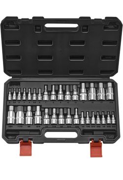 VEVOR Hex Bit Socket Set, 32-Piece, S2 Alloy Steel and Cr-V Steel, Standard SAE and Metric, 1/4 in, 3/8 in, and 1/2 in Drives, with Enhanced Storage C
