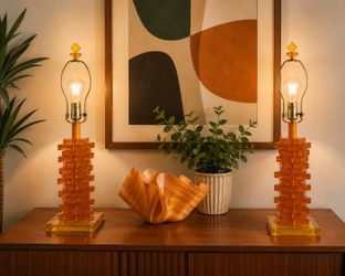 Vintage Amber Lucite Table Lamps – Pair