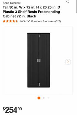 Shop Suncast Tall 30 in. W x 72 in. H x 20.25 in. D Plastic 3 Shelf Resin Freestanding Cabinet 72 in. Black