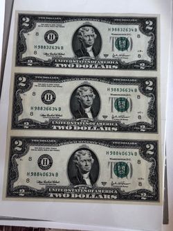 Uncut Sheet of Three 2003A $2 Bills – Chicago District
