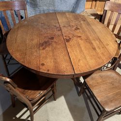 Antique 48”Dining Table W/ 4 Chairs