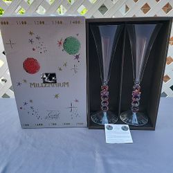 Millennium Collectible Champagne Flutes Y2K Cristal d'Arques France Lead Crystal