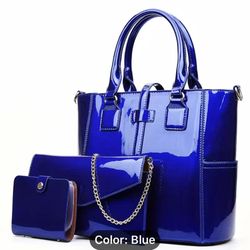3 Piece patent Leather Bag Set