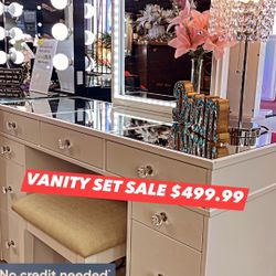 Vanity Desk, Mirror, Stool 