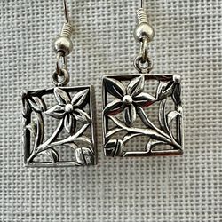   Sterling Silver Floral Cutout Square Earrings