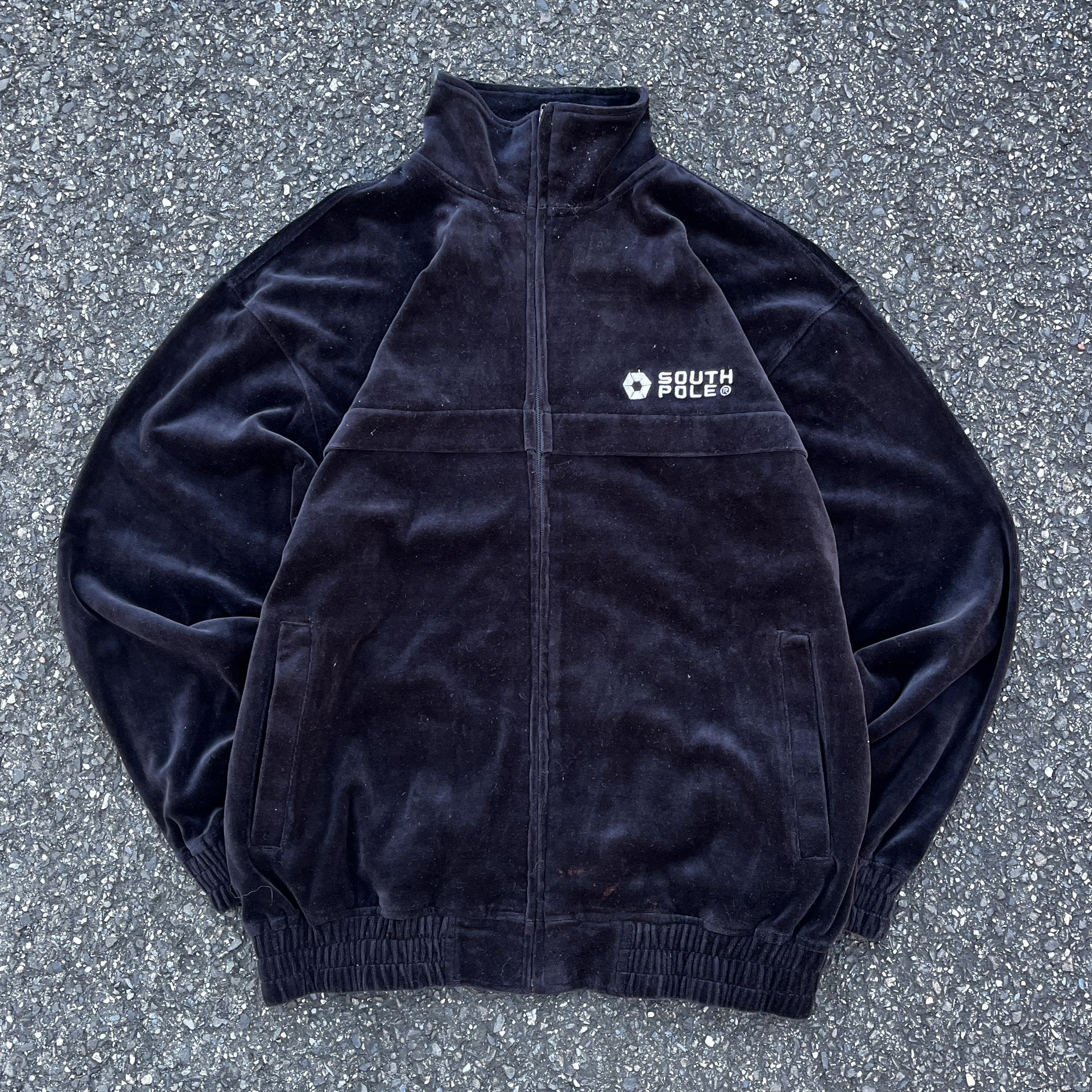 Vintage South Pole Black Velour Zip Up Jacket