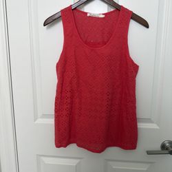 Solitaire Anthropologie Womans Sleeveless Top Red Embroidered Eyelet Lace Size L