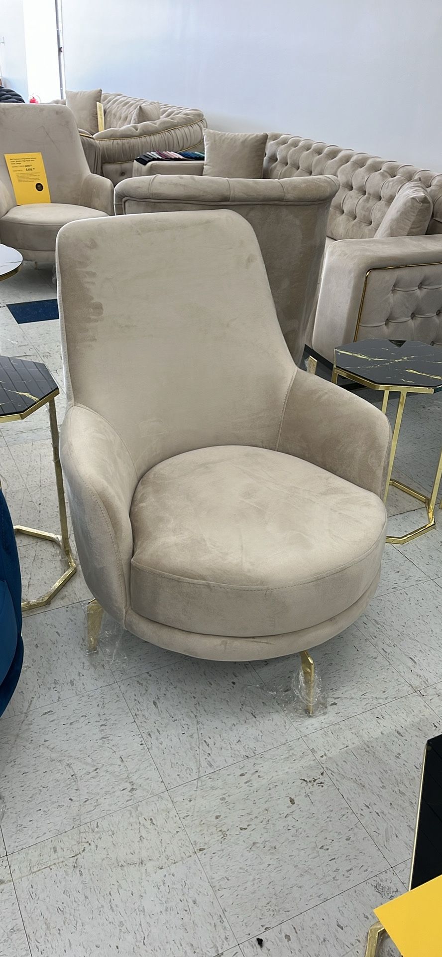 Mid-Century Living Room Accent Chair Modern High Back Arm Chair, Beige
