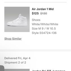 Air Jordan Mid White On White Size 9