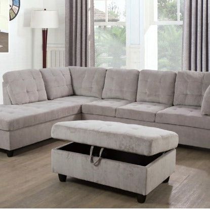 New Stock Gray Microfiber Sectional With Storage Ottoman Special 