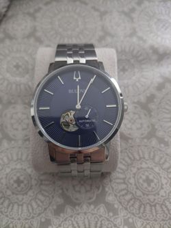 Bulova silver and blue watch