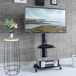 Mobile TV Stand Rolling TV Cart Portable TV Stand with Locking Wheels for 32-65 inch LCD LED Flat Screen or Curved TV