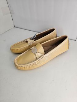 ​NEW Lauren Ralph Lauren Python Leather Loafers Size 8.5 - Gold/Beige (Silver RL Logo)