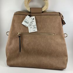 Women's VR NYC Convertible Foldover Backpack in Cognac No Sling Including