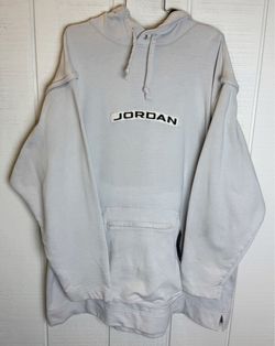 Vintage Nike Jordan Spellout Hoodie Light Grey Distressed Boxy Fit 2XL STAINS