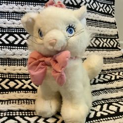 Vintage Disney Store Aristocats Plush Kitten Marie 10" Cat Pink Velvet Bows White Fur