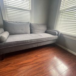 Grey Fabric Sofa with Dark Expresso Legs