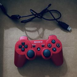 Original Sony PlayStation 3 Ps3 controller red with charging cable