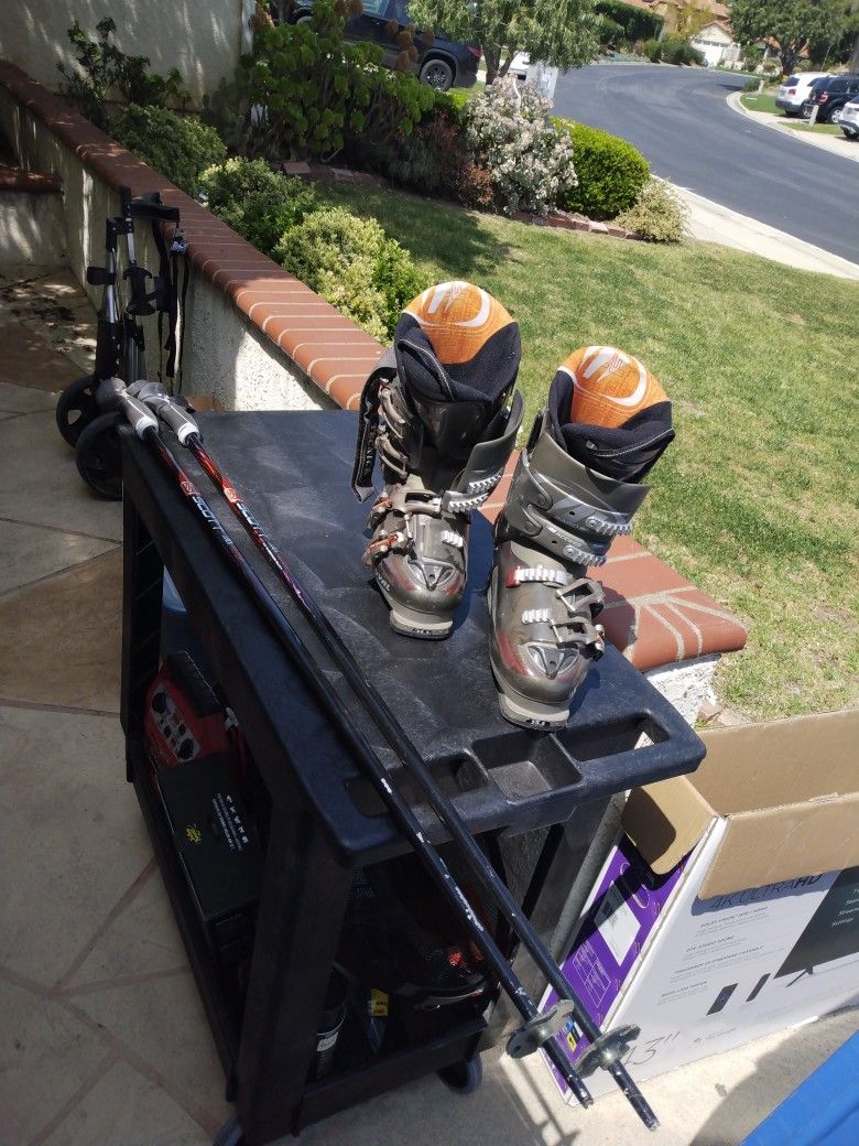 Snow Skis, Boots And Poles
