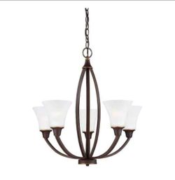 NEW!!! Sea Gull Lighting 3113205EN3-715 Metcalf - Five Light Chandelier Autumn Bronze LED Brushed Nickel Finish with Satin Etched Glass