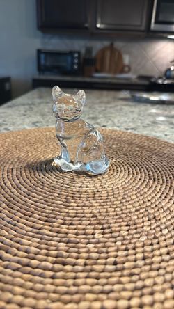 Clear Crystal Glass Cat Figurine