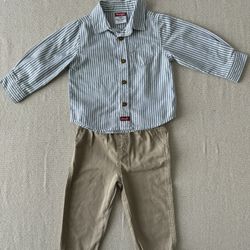 Size 18 Months Wrangler Toddler Boy Long Sleeve Striped Shirt and Jogger Pants Set, 2-Piece