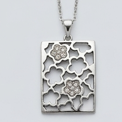 Silver Floral Pendant Necklace w/ CZ Accents – Modern Geometric Design