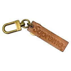RARE Louis Vuitton LV x Supreme Leather Keychain 2017 CX0167 Made in Italy Brown Vachetta Gold Metal MSRP $700