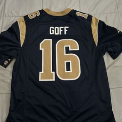 This is a Nike Jared Goff Los Angeles Size 2X: Rams NFL On Field jersey in navy blue. 