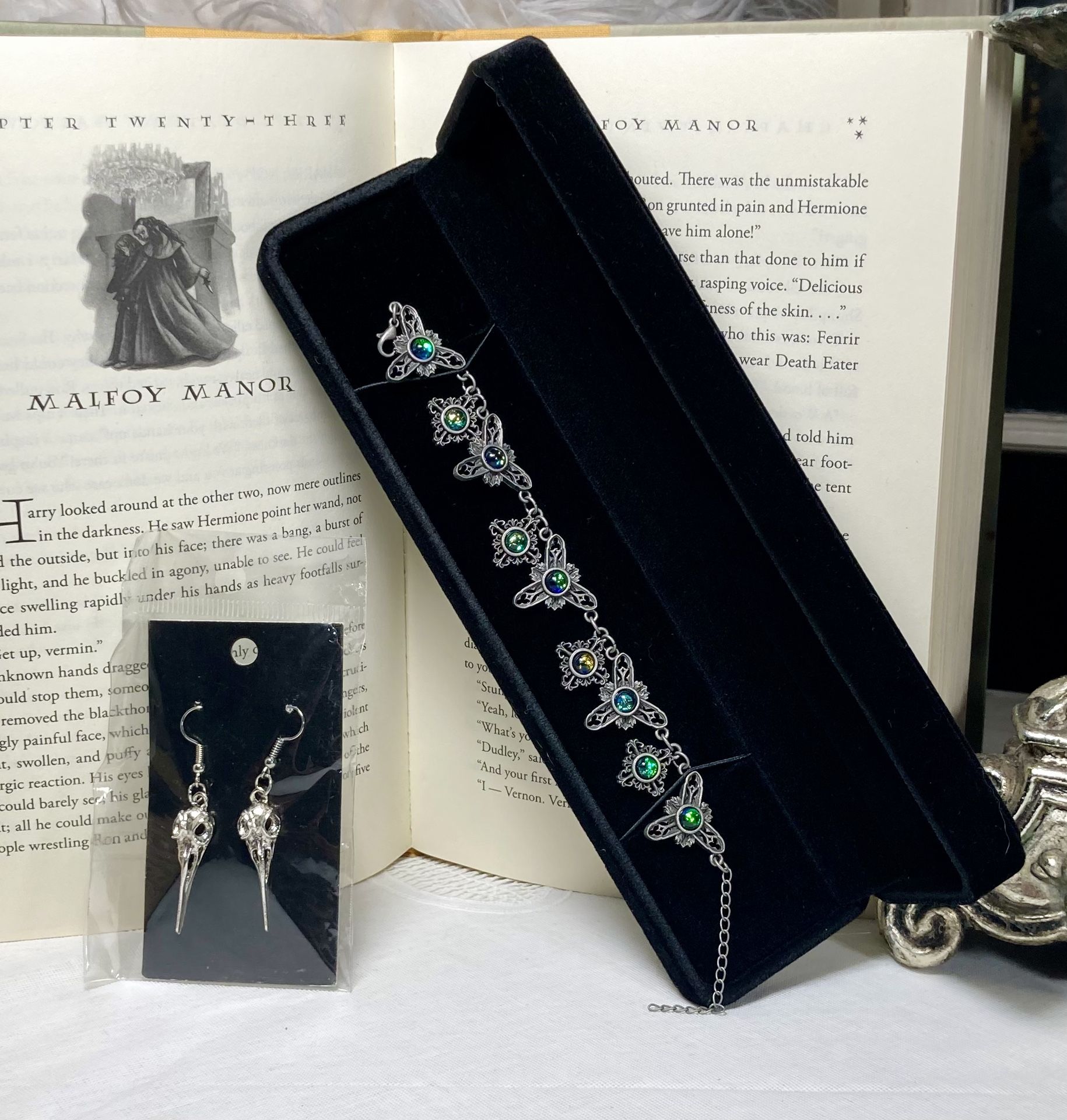 Wizarding Trunk Forbidden/Cursed Bracelet & Bird Skull Earrings-Dark Magic Items
