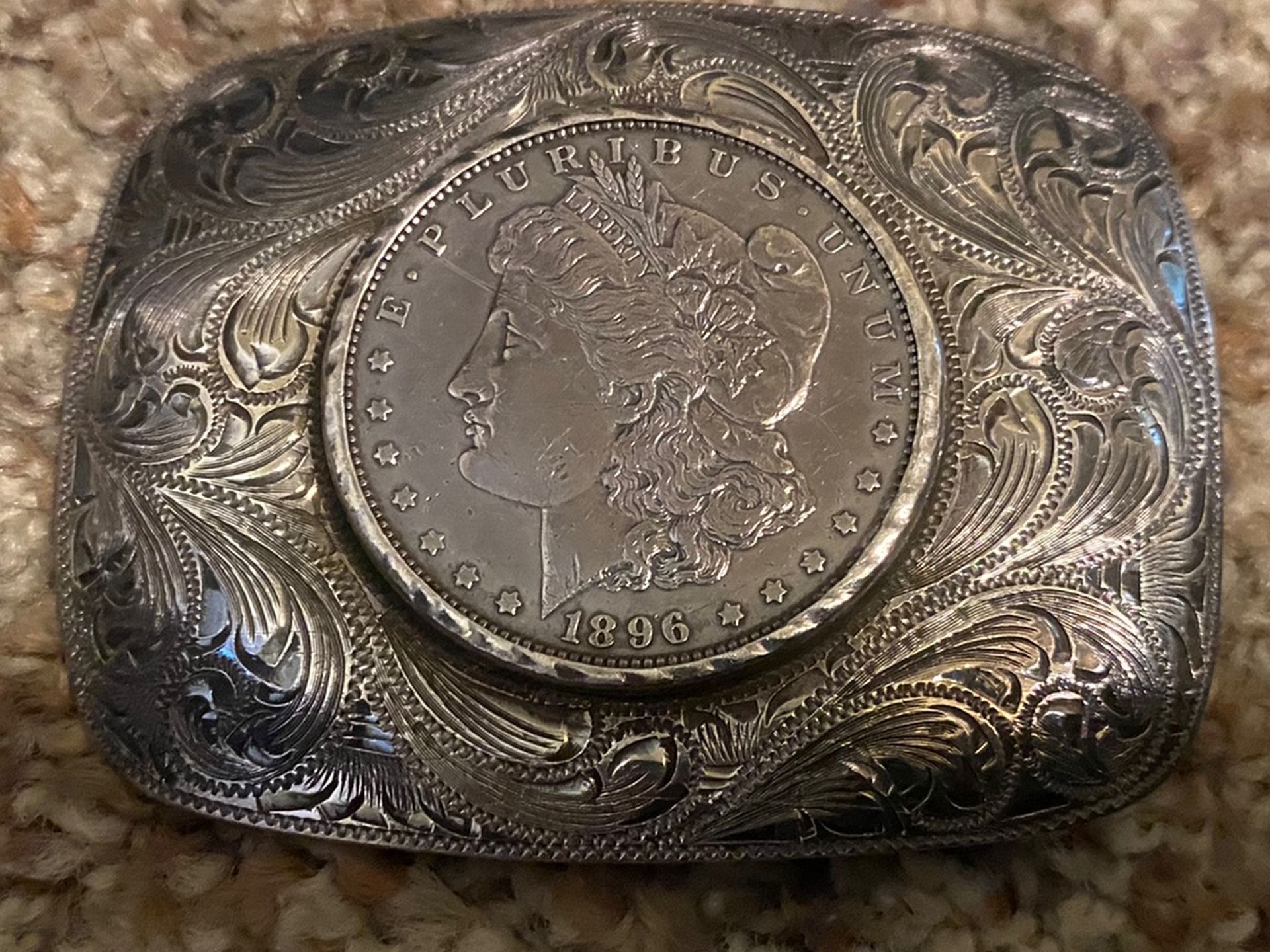 1896 Morgan silver dollar belt buckle