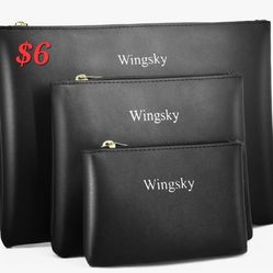 3 Pack Makeup Bag for Purse, Vegan Leather, Travel Makeup Pouch Cosmetic Bag Zipper Pouch Bags,Travel Toiletry Bags for Women 