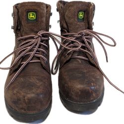 John Deere Work Boots Womens Leather Steel Toe Lace Brown Pink