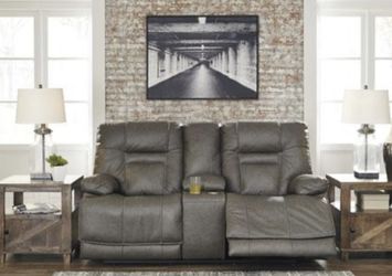 Wurstrow Smoke Leather Power Reclining Loveseat