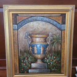 Beautiful Large Framed Painting of Urn