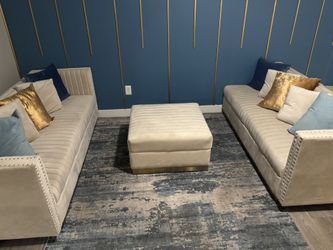 Velvet Modular Sectional Sofa with Ottoman, Modern Channel Tufted Sofa Couch with 4 Pillows, 6 Seater L-Shape Convertible Corner Couch