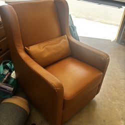 Crate and Barrel Brown Leather Swivel Chair