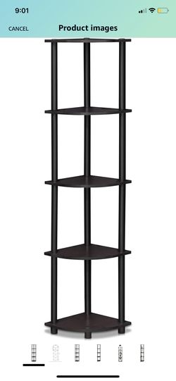 Furinno Turn-N-Tube 5 Tier Corner Display Rack Multipurpose Shelving Unit, 1-Pack, Dark Walnut